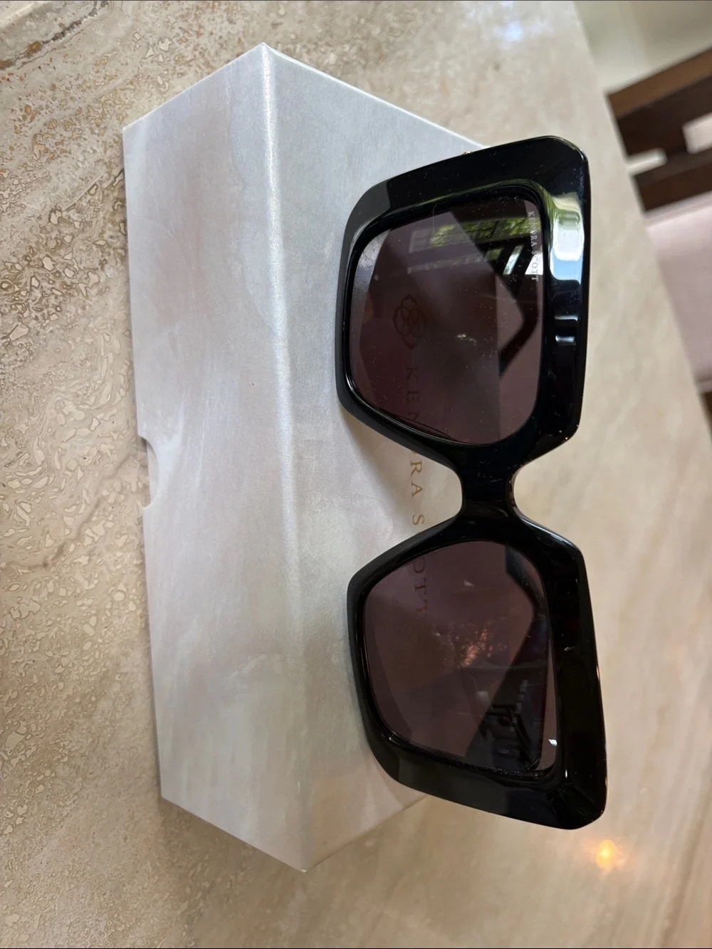 Kendra Scott Black Oversized Square Sunglasses with Pink Lenses
